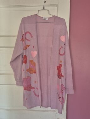 Mila Rose Pink Printed Open-Front Cardigan